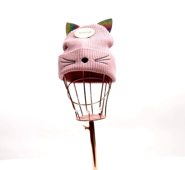Knitted Beanie with Rainbow Cat Ears #HT1027 (PC)