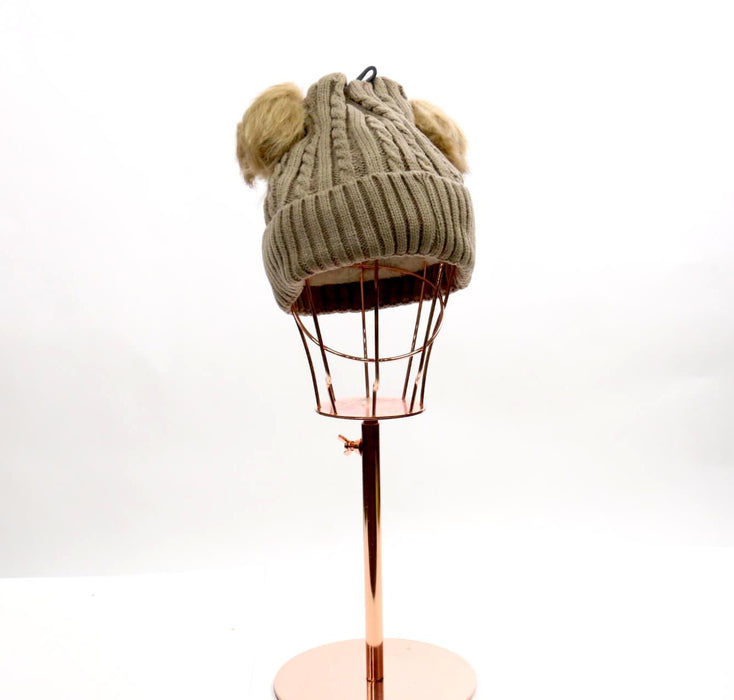 Knitted Double Pom Pom Beanie #HT1031 (PC)
