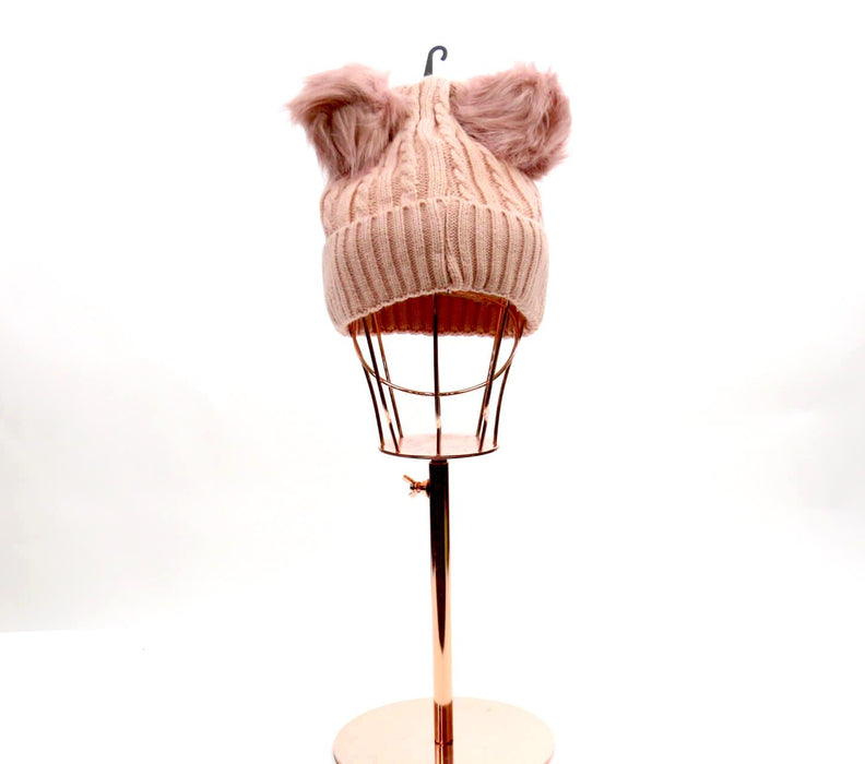 Knitted Double Pom Pom Beanie #HT1031 (PC)