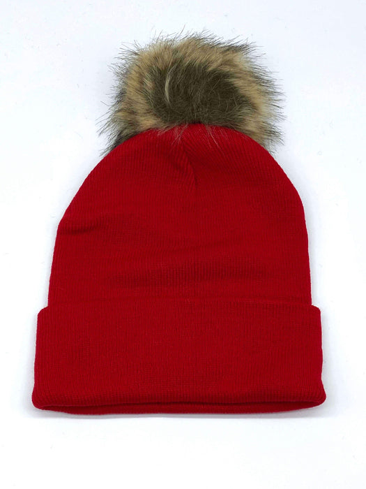 #KKH211RD Plain Red Pom Pom Beanie